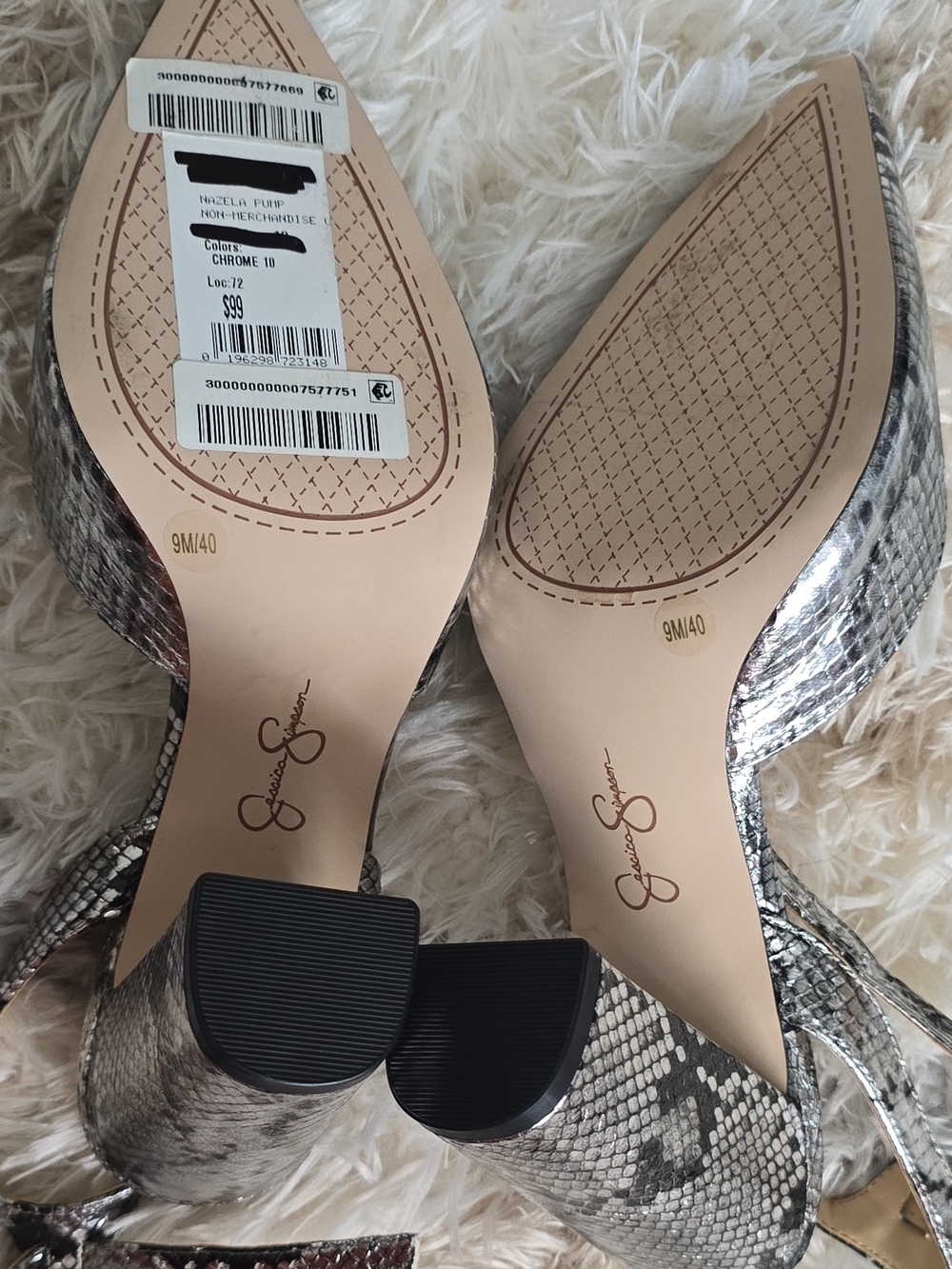 Jessica Simpson Silver Snake-Print Pointed Toe Pumps